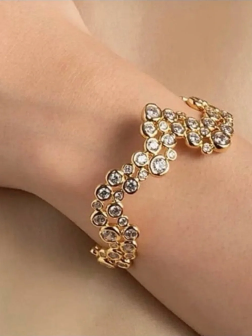 NEW Alexis Bittar Asterales Cubic Zirconia Wave Cuff Bracelet Gold Clear JL25